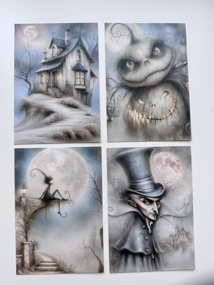 Set of 20 Halloween Gothic Postcards, Spooky Witch Cards, Haunted House Ephemera, Junk Journal Supplies, Dark Gothic Scrapbooking