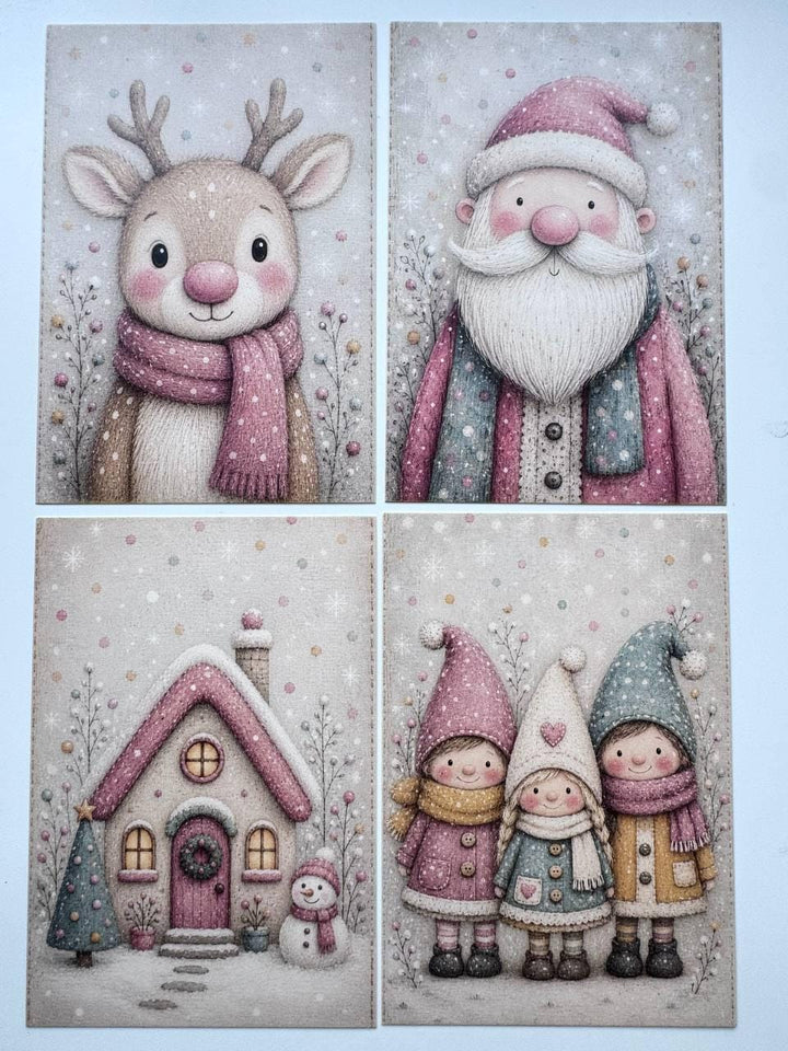 Set of 20 Christmas Postcards, Pastel Christmas Cards, Cute Winter Ephemera, Junk Journal Supplies, Scrapbooking Cards, Festive Paper Craft