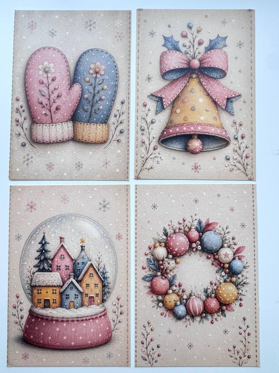Set of 20 Christmas Postcards, Pastel Christmas Cards, Cute Winter Ephemera, Junk Journal Supplies, Scrapbooking Cards, Festive Paper Craft