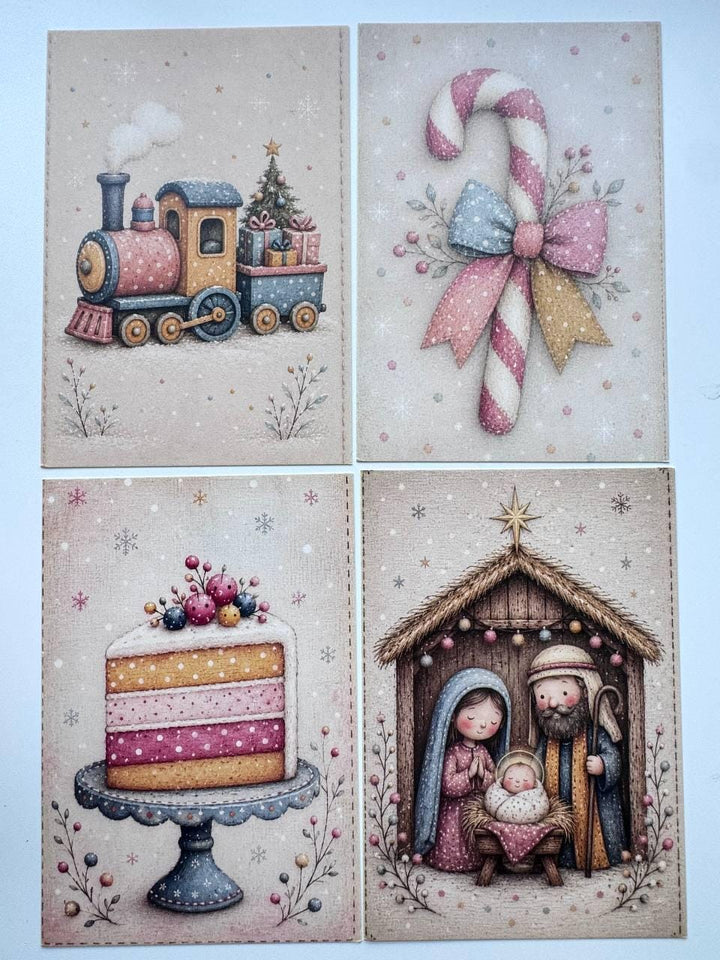 Set of 20 Christmas Postcards, Pastel Christmas Cards, Cute Winter Ephemera, Junk Journal Supplies, Scrapbooking Cards, Festive Paper Craft