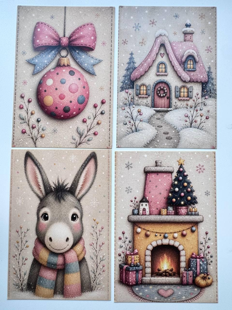Set of 20 Christmas Postcards, Pastel Christmas Cards, Cute Winter Ephemera, Junk Journal Supplies, Scrapbooking Cards, Festive Paper Craft