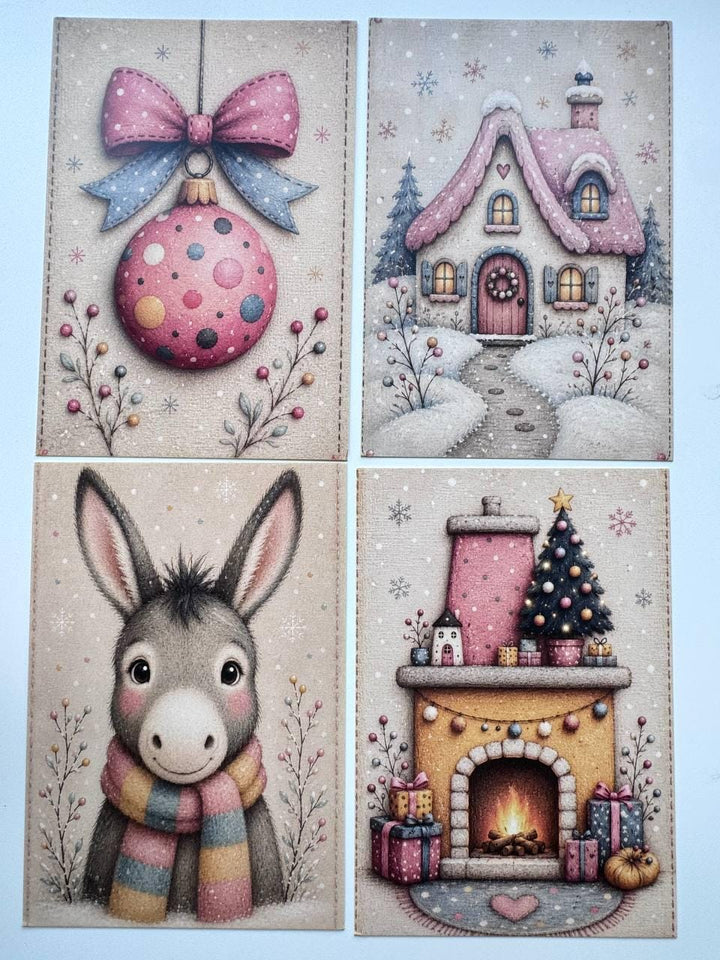 Set of 20 Christmas Postcards, Pastel Christmas Cards, Cute Winter Ephemera, Junk Journal Supplies, Scrapbooking Cards, Festive Paper Craft