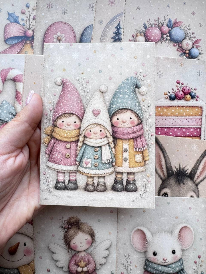 Set of 20 Christmas Postcards, Pastel Christmas Cards, Cute Winter Ephemera, Junk Journal Supplies, Scrapbooking Cards, Festive Paper Craft