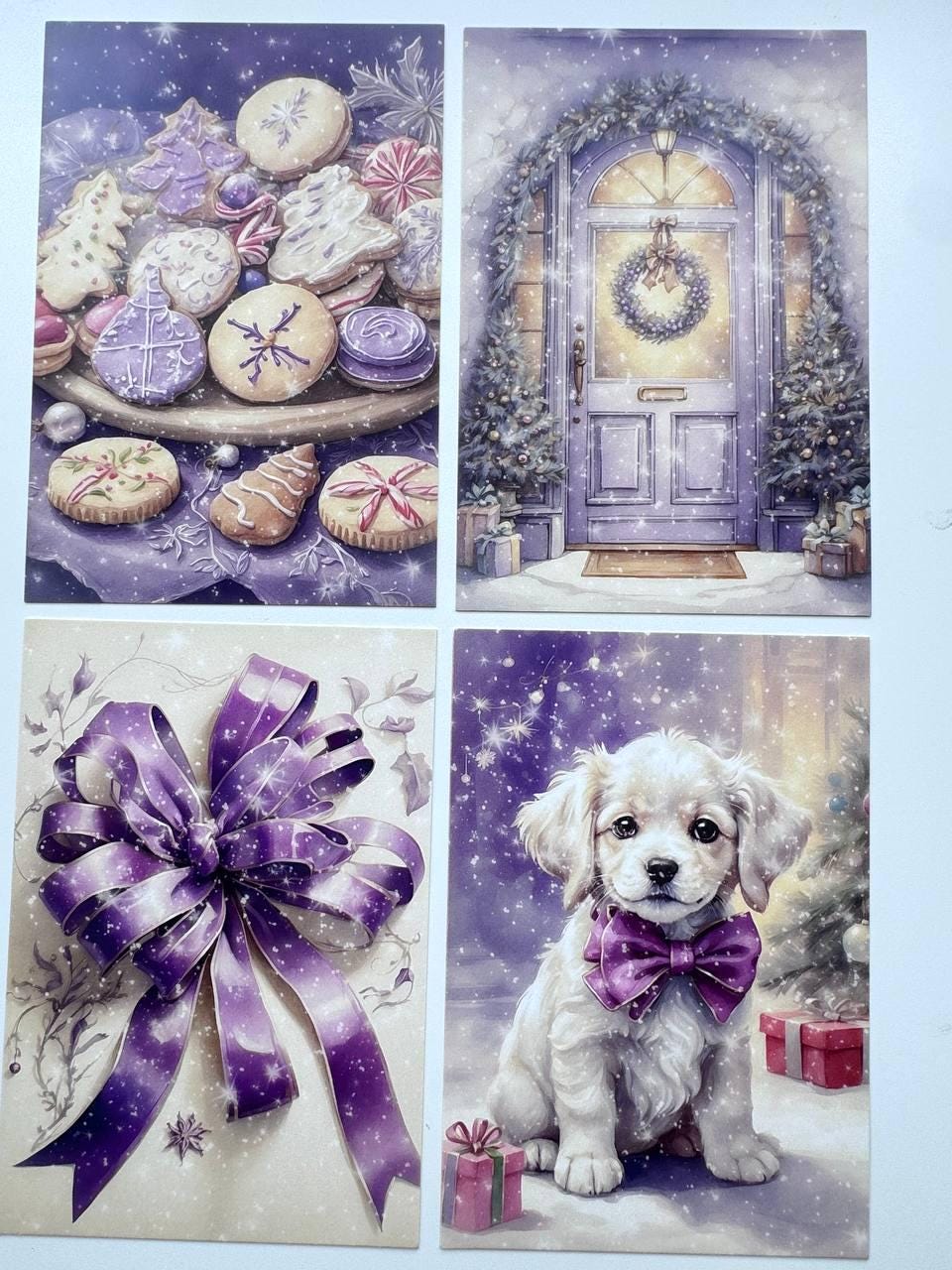 Set of 20 Purple Christmas Postcards, Lavender Winter Cards, Christmas Ephemera, Junk Journal Supplies, Scrapbooking Cards, Festive Decor