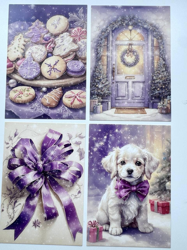 Set of 20 Purple Christmas Postcards, Lavender Winter Cards, Christmas Ephemera, Junk Journal Supplies, Scrapbooking Cards, Festive Decor