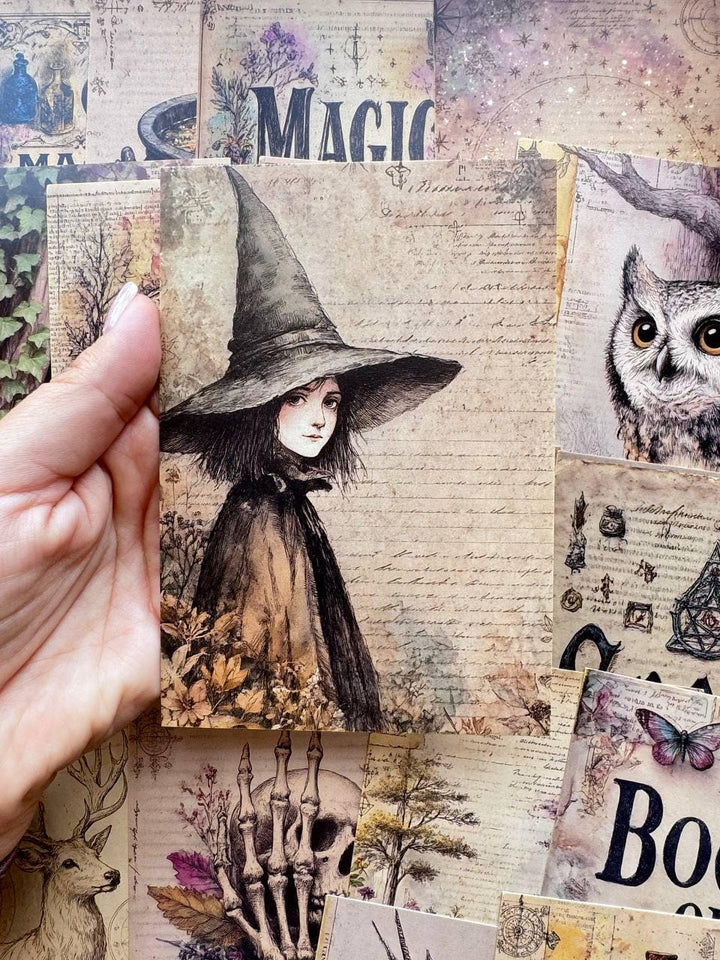 Set of 20 Witchy Postcards, Vintage Magic Ephemera, Gothic Junk Journal Cards, Witch Scrapbooking Supplies, Occult Paper, Halloween Craft