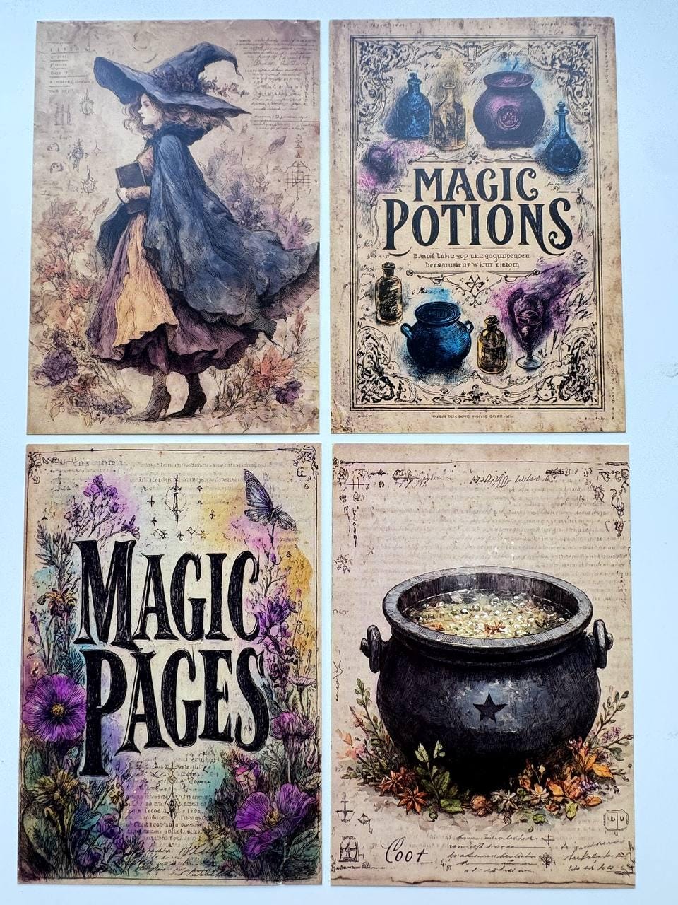 Set of 20 Witchy Postcards, Vintage Magic Ephemera, Gothic Junk Journal Cards, Witch Scrapbooking Supplies, Occult Paper, Halloween Craft