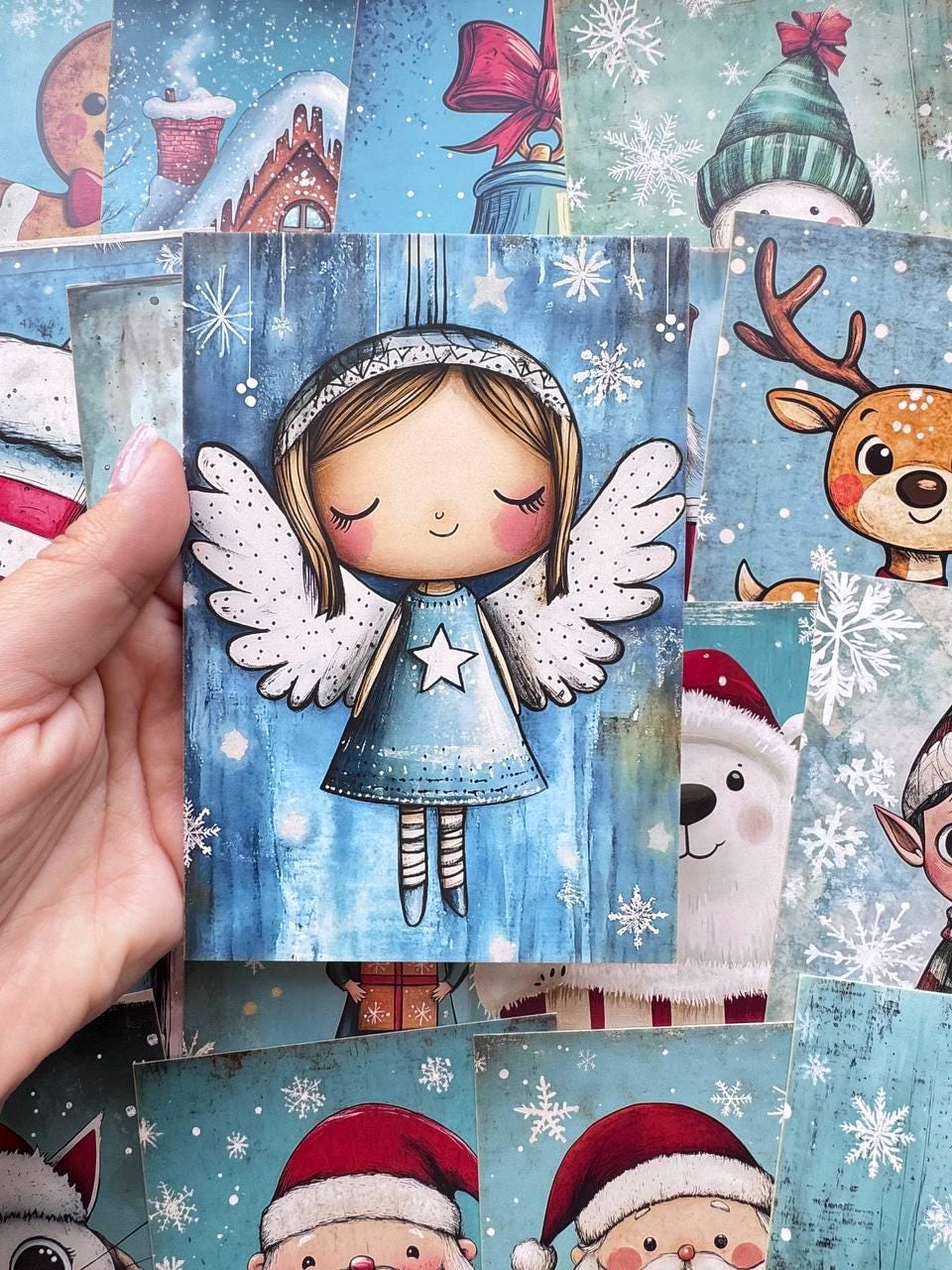 Set of 20 Christmas Cards, Winter Junk Journal Cards, Cute Christmas Ephemera, Scrapbooking Supplies, Festive Paper Craft, Santa Cards