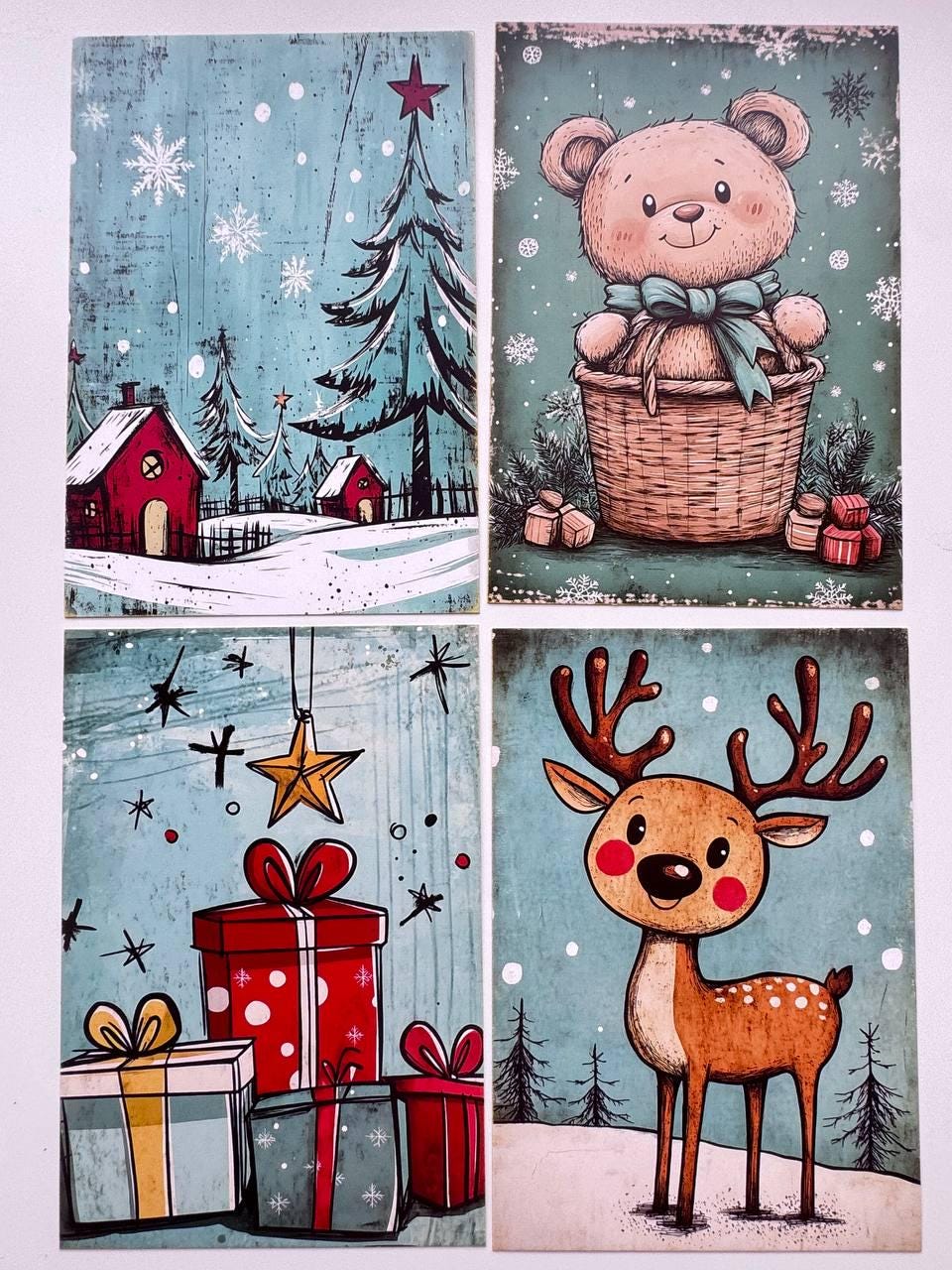 Set of 20 Christmas Cards, Winter Junk Journal Cards, Cute Christmas Ephemera, Scrapbooking Supplies, Festive Paper Craft, Santa Cards