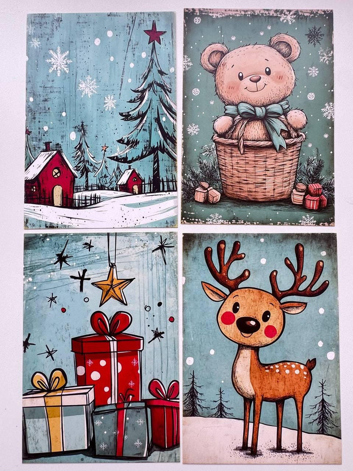 Set of 20 Christmas Cards, Winter Junk Journal Cards, Cute Christmas Ephemera, Scrapbooking Supplies, Festive Paper Craft, Santa Cards