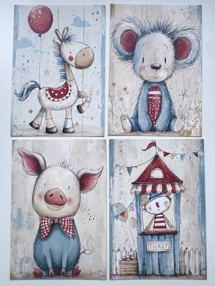 Set of 20 Vintage Circus Cards, Cute Animal Journal Cards, Circus Ephemera, Junk Journal Supplies, Scrapbooking Paper, Nursery Craft