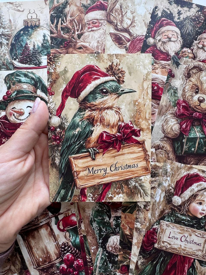 Set of 20 Vintage Christmas Journal Cards, Festive Ephemera, Santa & Reindeer Cards, Junk Journal Supplies, Scrapbooking, Winter Crafts
