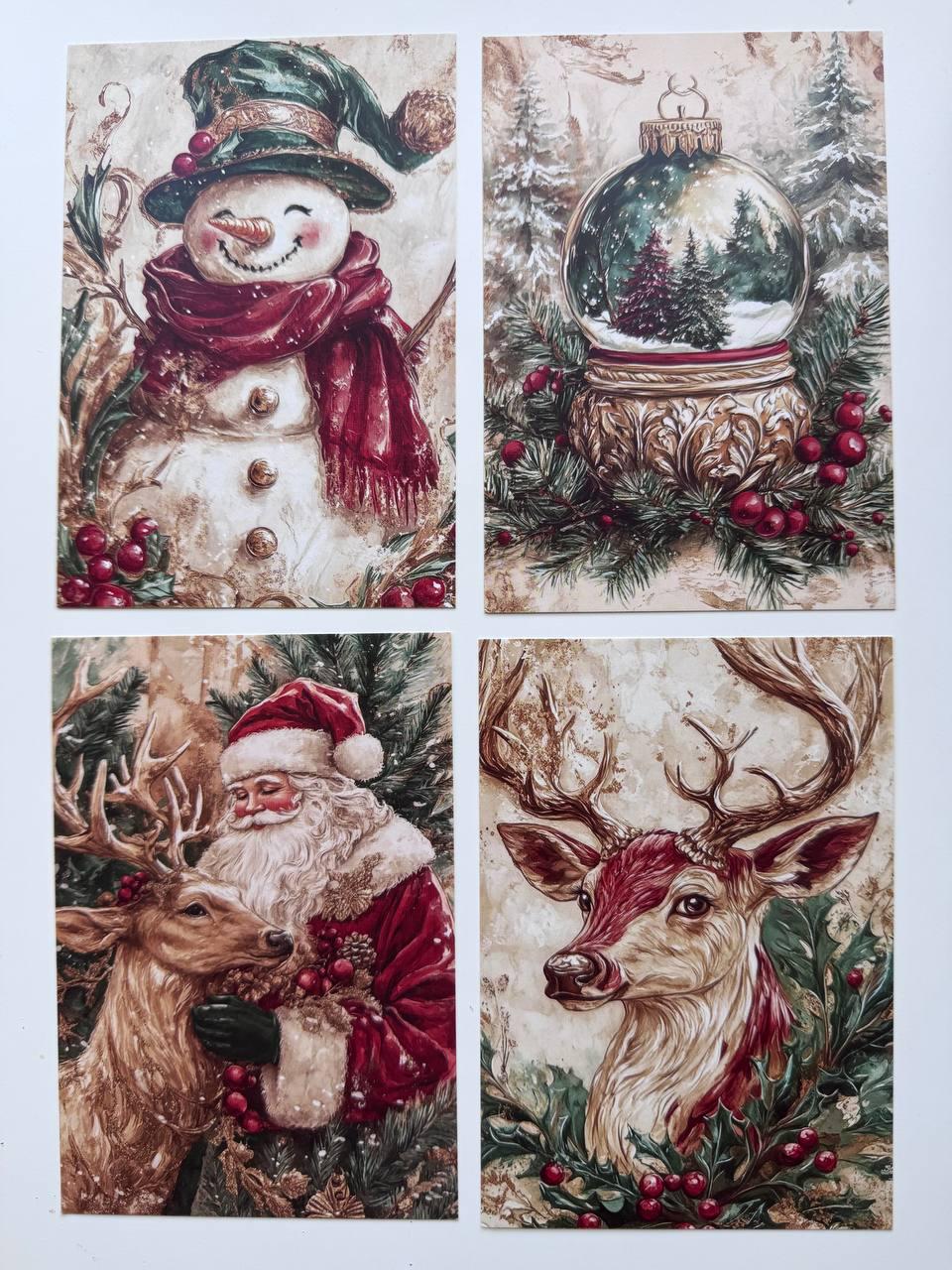 Set of 20 Vintage Christmas Journal Cards, Festive Ephemera, Santa & Reindeer Cards, Junk Journal Supplies, Scrapbooking, Winter Crafts