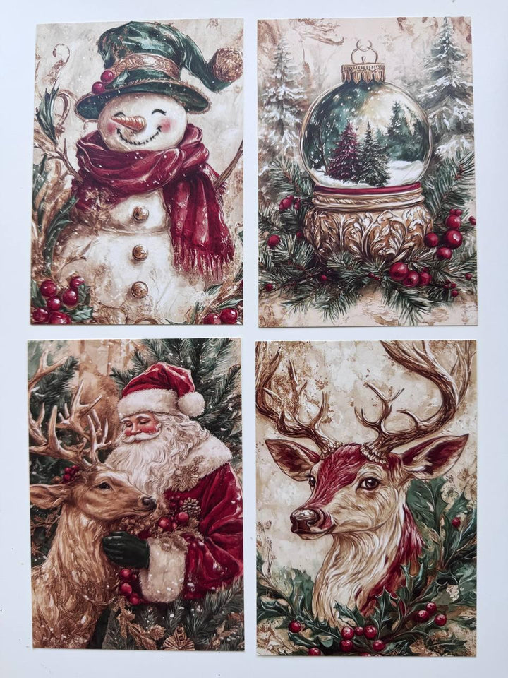 Set of 20 Vintage Christmas Journal Cards, Festive Ephemera, Santa & Reindeer Cards, Junk Journal Supplies, Scrapbooking, Winter Crafts