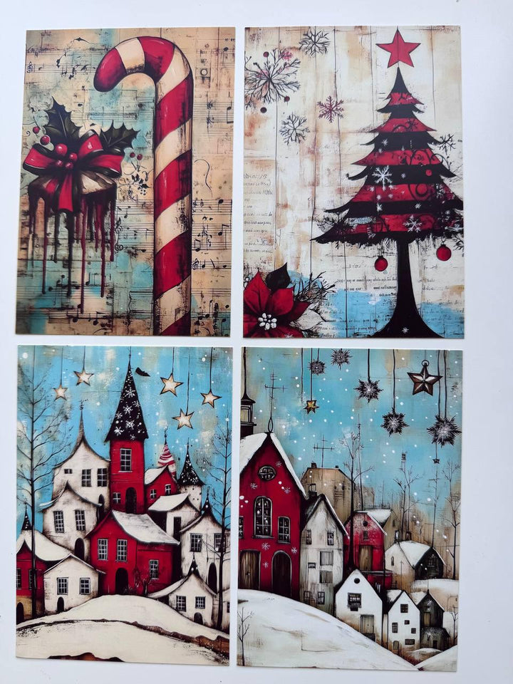 Set of 20 Christmas Journal Cards, Whimsical Santa & Snowman Cards, Vintage Christmas Ephemera, Junk Journal Scrapbooking Supplies