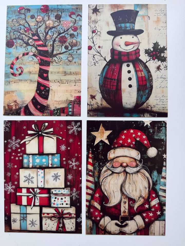 Set of 20 Christmas Journal Cards, Whimsical Santa & Snowman Cards, Vintage Christmas Ephemera, Junk Journal Scrapbooking Supplies