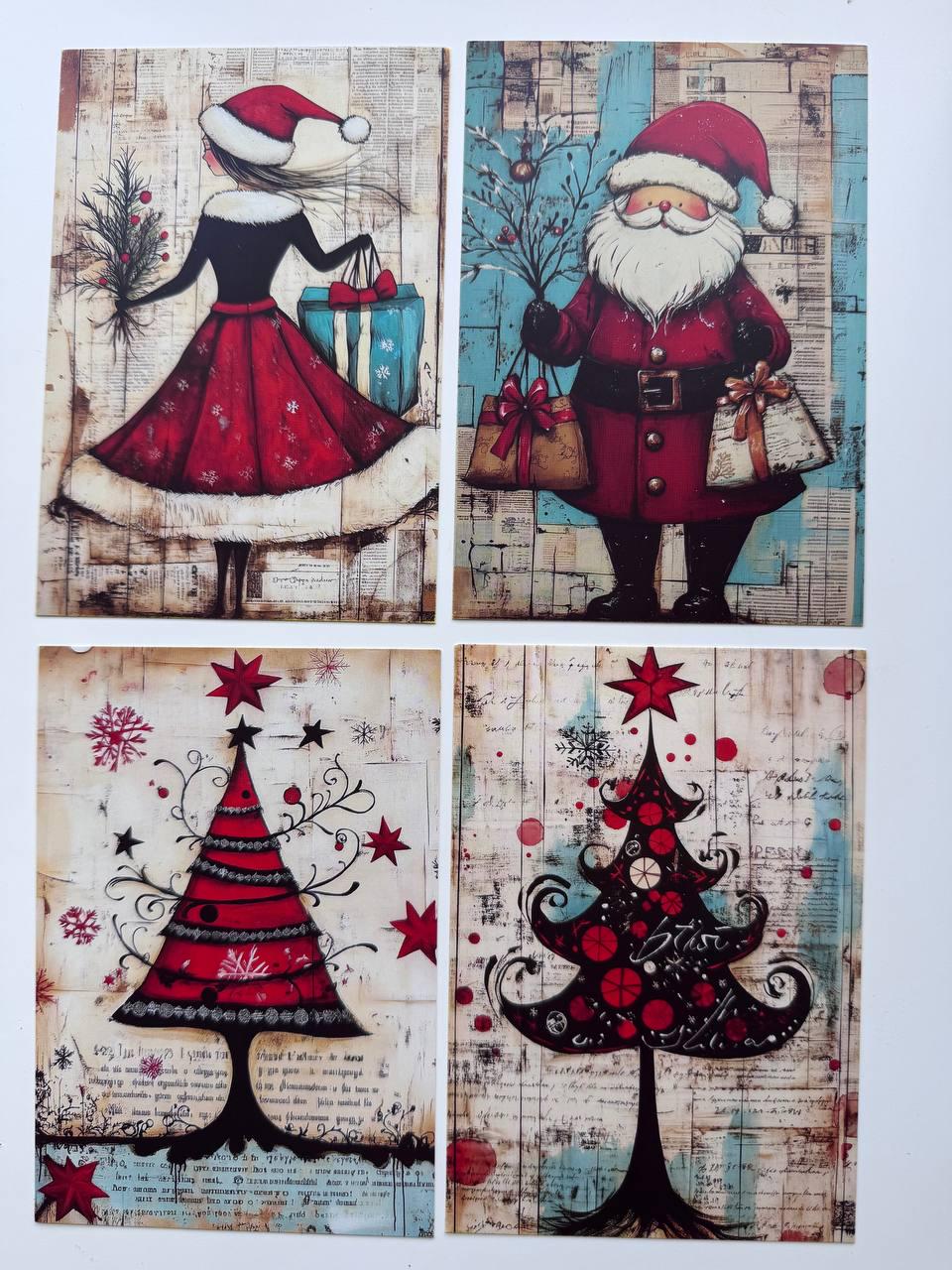 Set of 20 Christmas Journal Cards, Whimsical Santa & Snowman Cards, Vintage Christmas Ephemera, Junk Journal Scrapbooking Supplies