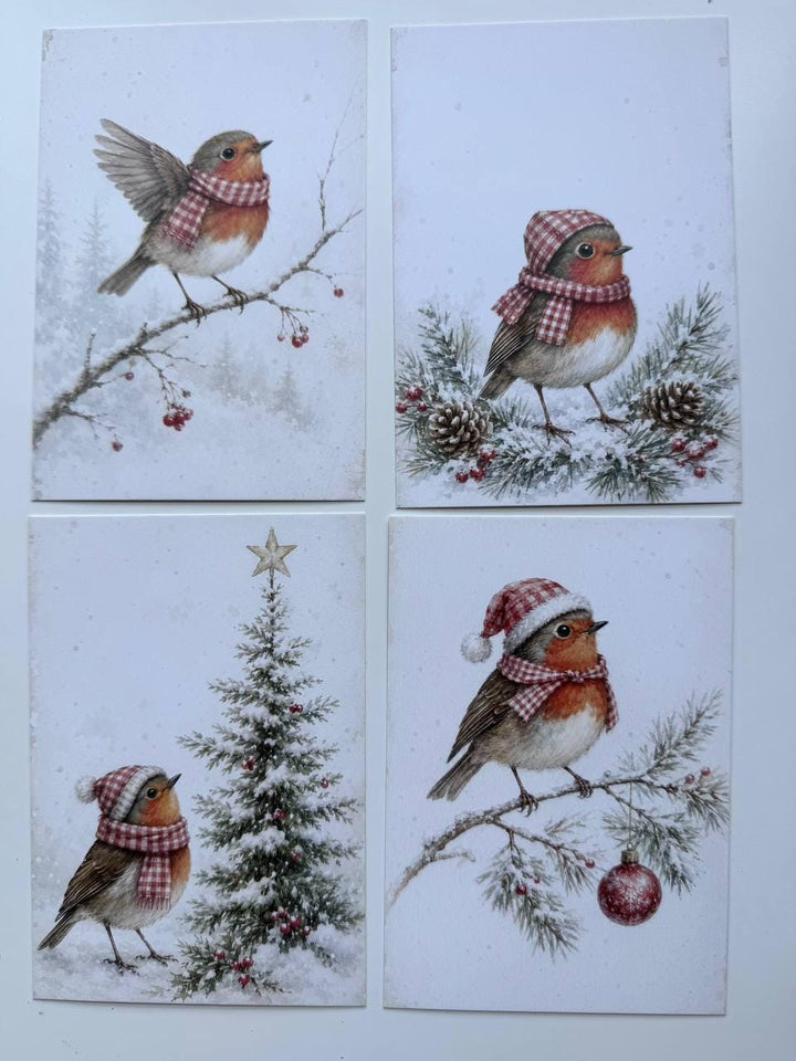 Set of 20 Christmas Robin Journal Cards, Winter Bird Cards, Vintage Christmas Ephemera, Junk Journal & Scrapbooking Supplies