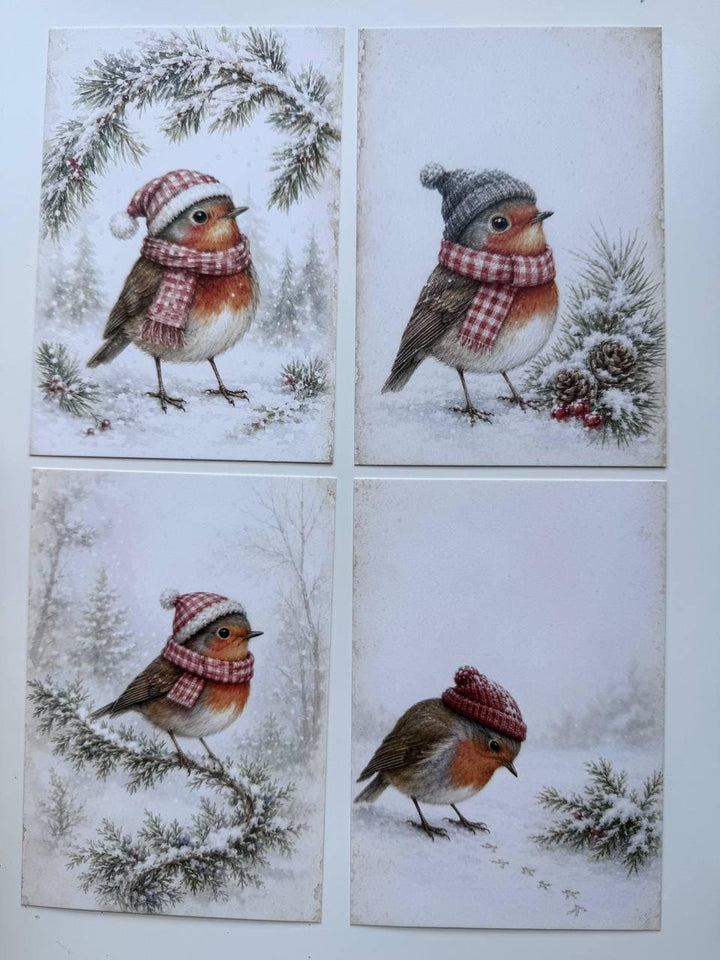 Set of 20 Christmas Robin Journal Cards, Winter Bird Cards, Vintage Christmas Ephemera, Junk Journal & Scrapbooking Supplies