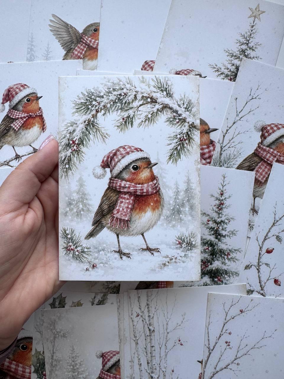 Set of 20 Christmas Robin Journal Cards, Winter Bird Cards, Vintage Christmas Ephemera, Junk Journal & Scrapbooking Supplies