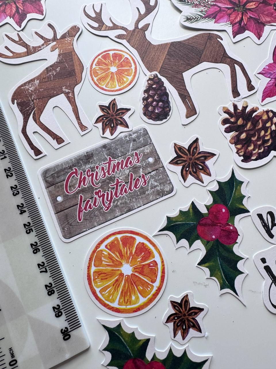 61 Christmas Die Cuts, Winter Botanical Ephemera, Poinsettia & Deer Cardstock Pieces, NOT Stickers, No Adhesive, Junk Journal