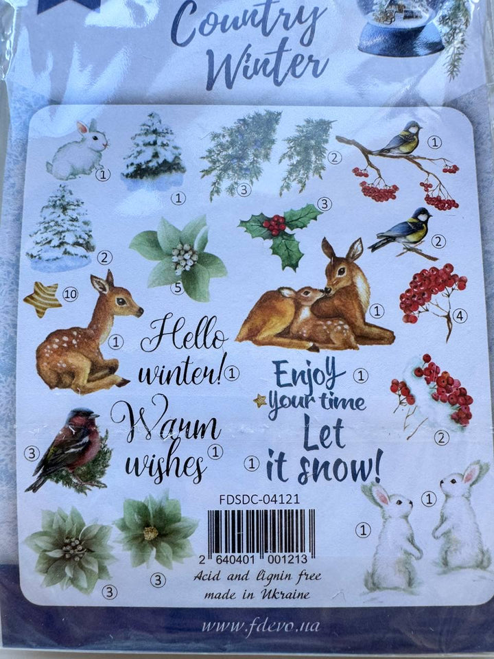 52 Winter Die Cuts, Country Winter Ephemera, Deer Rabbit Birds & Botanical Cardstock Pieces, NOT Stickers, No Adhesive