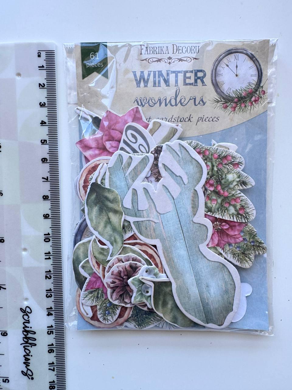 61 Winter Die Cuts, Winter Wonders Christmas Ephemera, Deer Poinsettia Pinecones, NOT Stickers, No Adhesive Cardstock Pieces