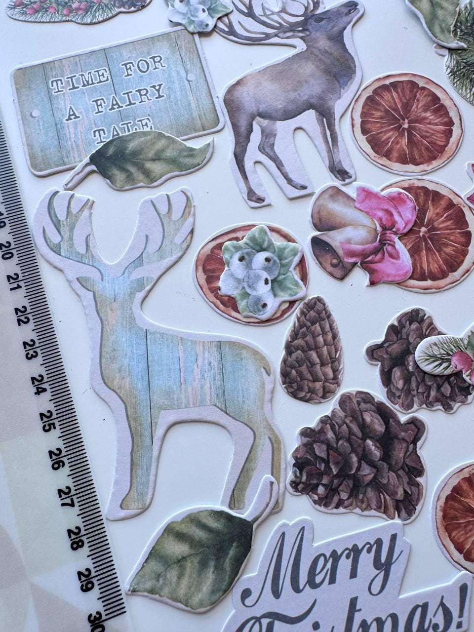 61 Winter Die Cuts, Winter Wonders Christmas Ephemera, Deer Poinsettia Pinecones, NOT Stickers, No Adhesive Cardstock Pieces
