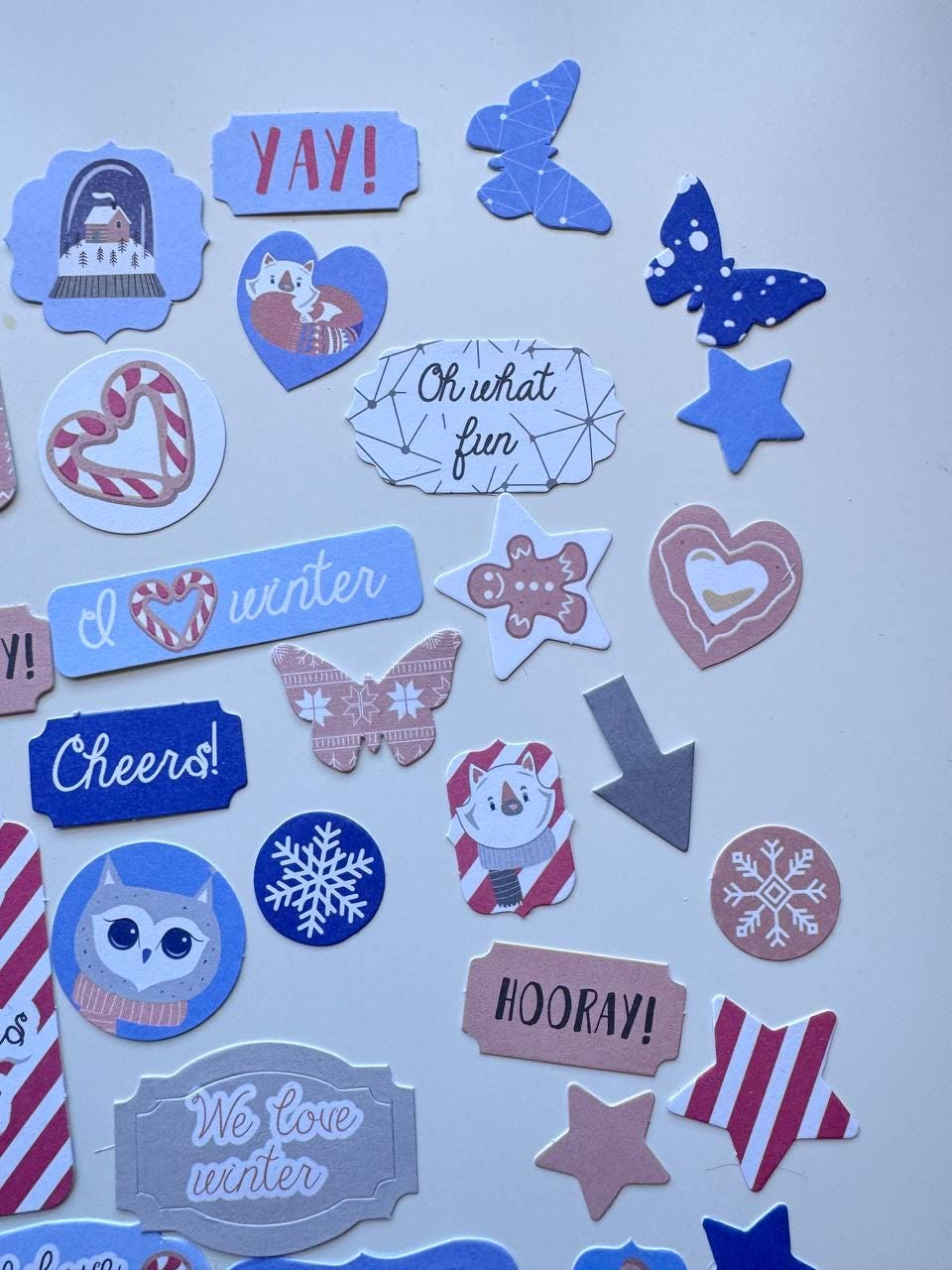 50 Hygge Winter Die Cuts, Christmas Words & Labels, Winter Ephemera, Cardstock Pieces, NOT Stickers, No Adhesive