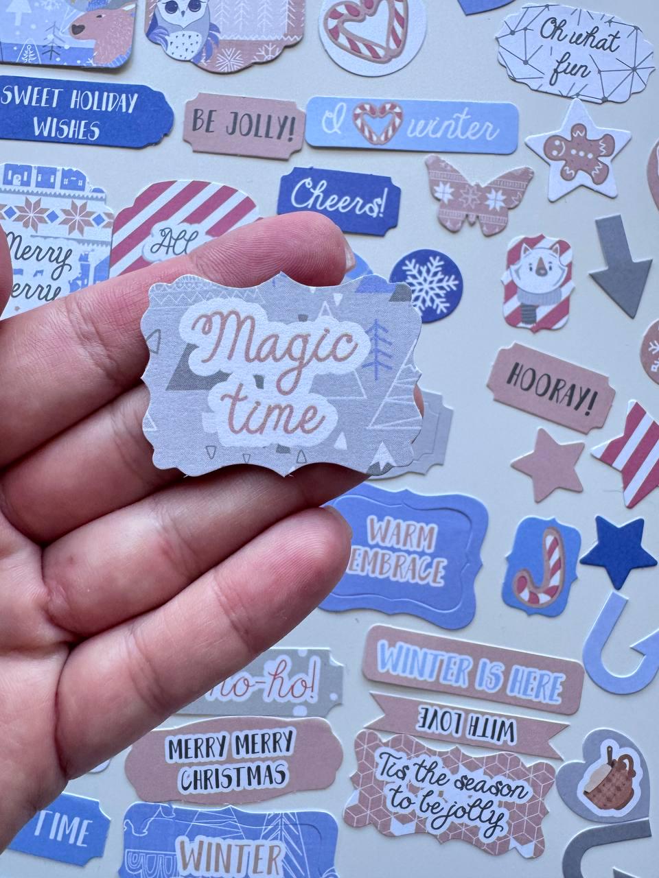 50 Hygge Winter Die Cuts, Christmas Words & Labels, Winter Ephemera, Cardstock Pieces, NOT Stickers, No Adhesive