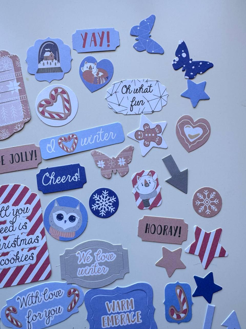 50 Hygge Winter Die Cuts, Christmas Words & Labels, Winter Ephemera, Cardstock Pieces, NOT Stickers, No Adhesive