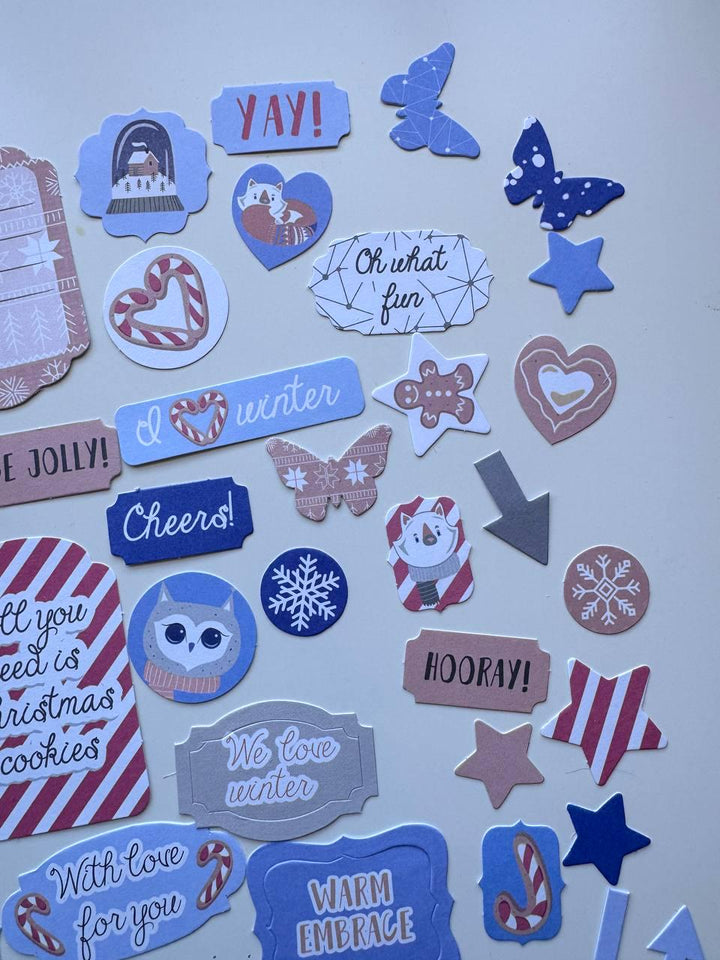 50 Hygge Winter Die Cuts, Christmas Words & Labels, Winter Ephemera, Cardstock Pieces, NOT Stickers, No Adhesive