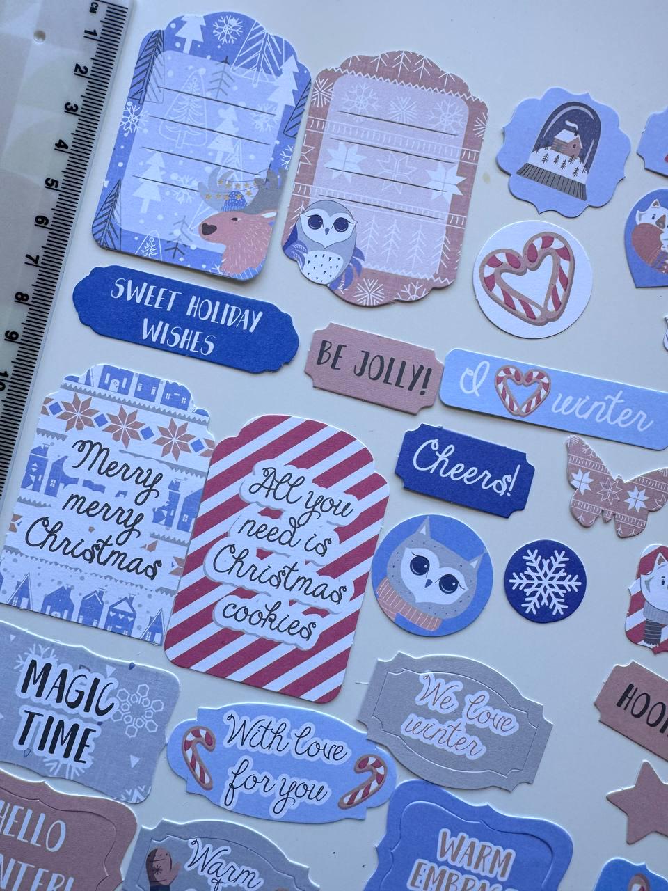 50 Hygge Winter Die Cuts, Christmas Words & Labels, Winter Ephemera, Cardstock Pieces, NOT Stickers, No Adhesive