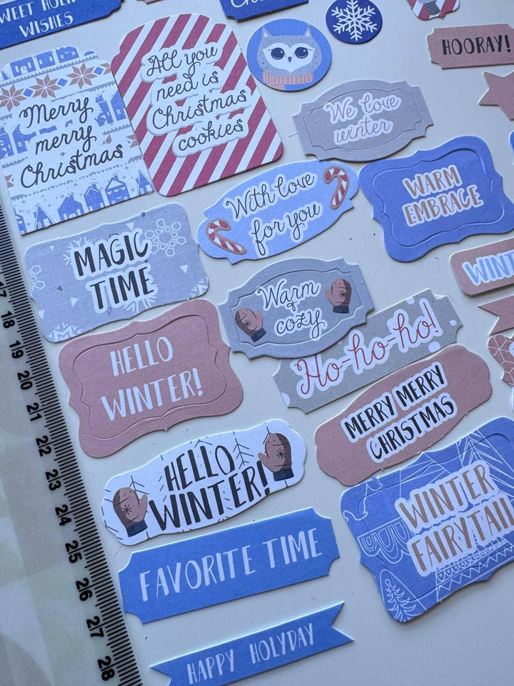 50 Hygge Winter Die Cuts, Christmas Words & Labels, Winter Ephemera, Cardstock Pieces, NOT Stickers, No Adhesive
