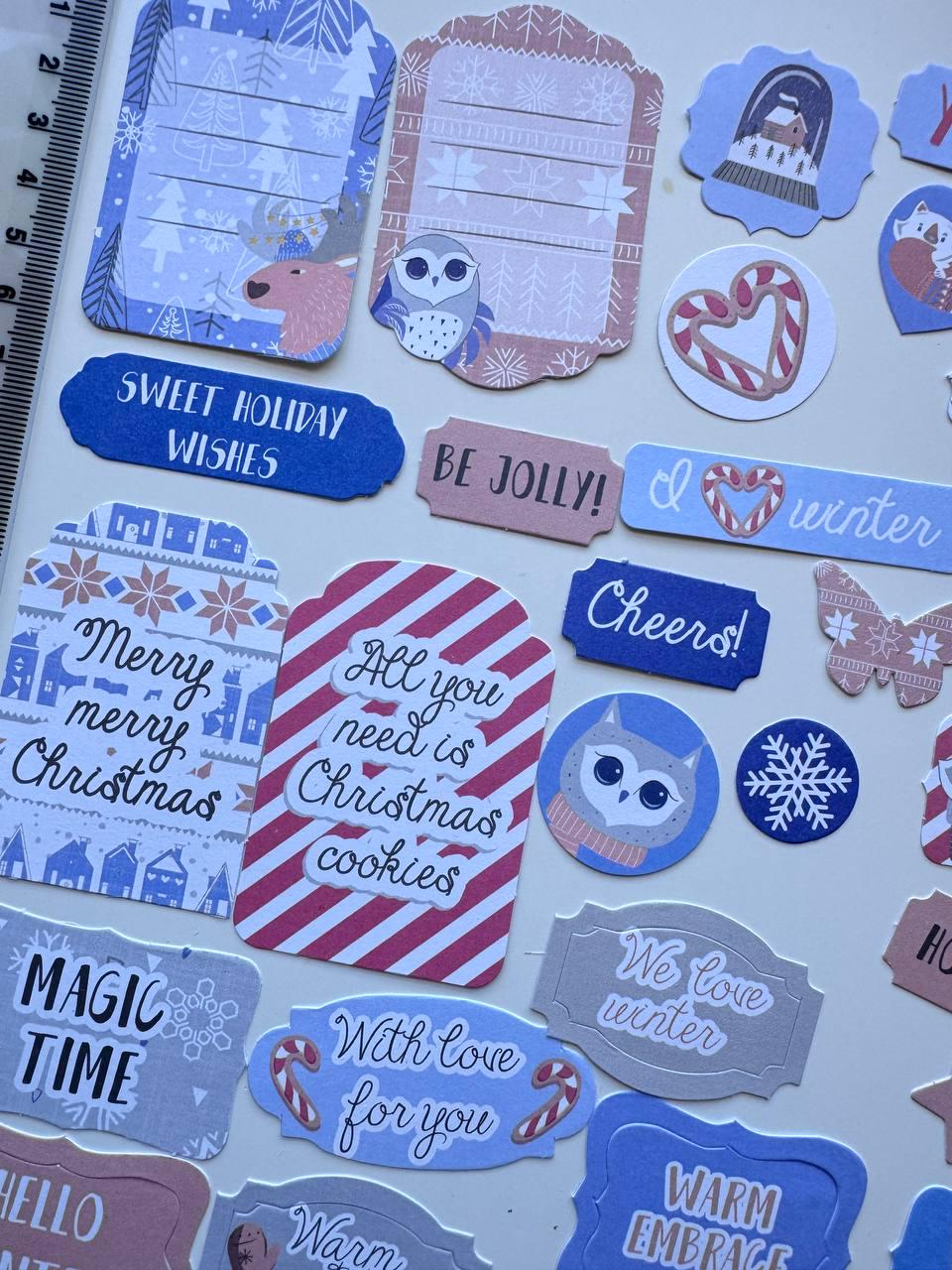 50 Hygge Winter Die Cuts, Christmas Words & Labels, Winter Ephemera, Cardstock Pieces, NOT Stickers, No Adhesive