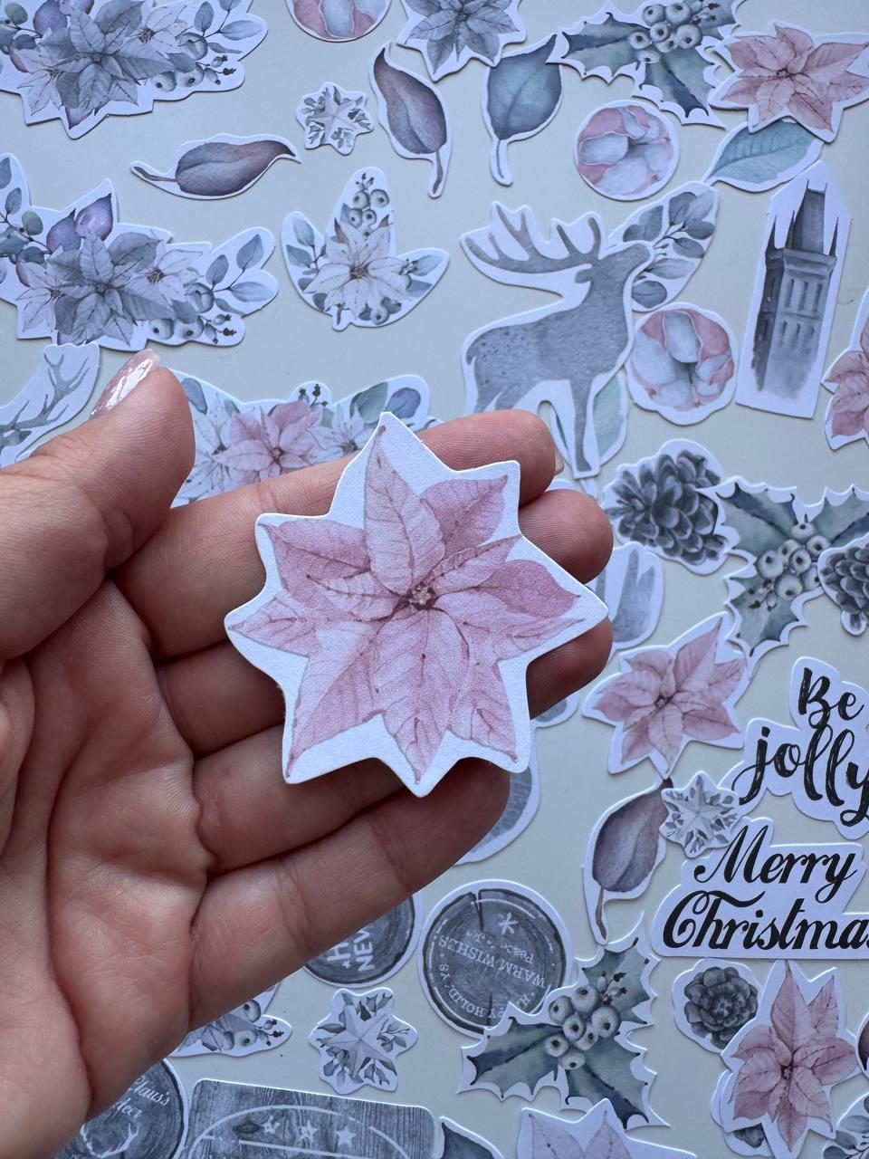 61 Winter Melody Die Cuts, Christmas Floral & Deer Ephemera, Cardstock Pieces, NOT Stickers, No Adhesive, Junk Journal