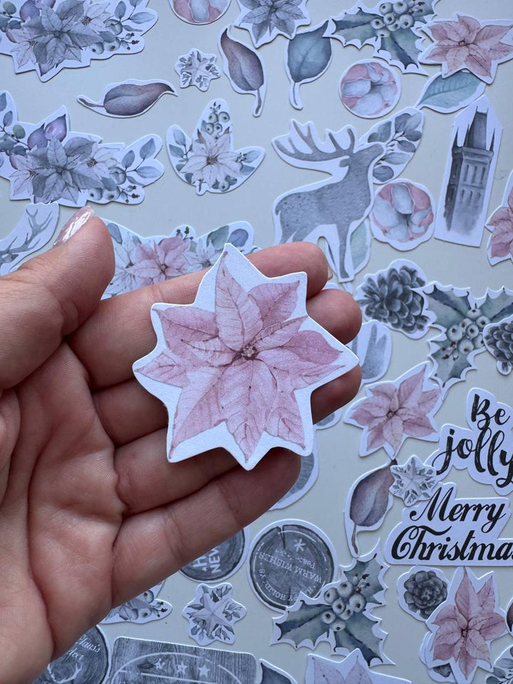 61 Winter Melody Die Cuts, Christmas Floral & Deer Ephemera, Cardstock Pieces, NOT Stickers, No Adhesive, Junk Journal