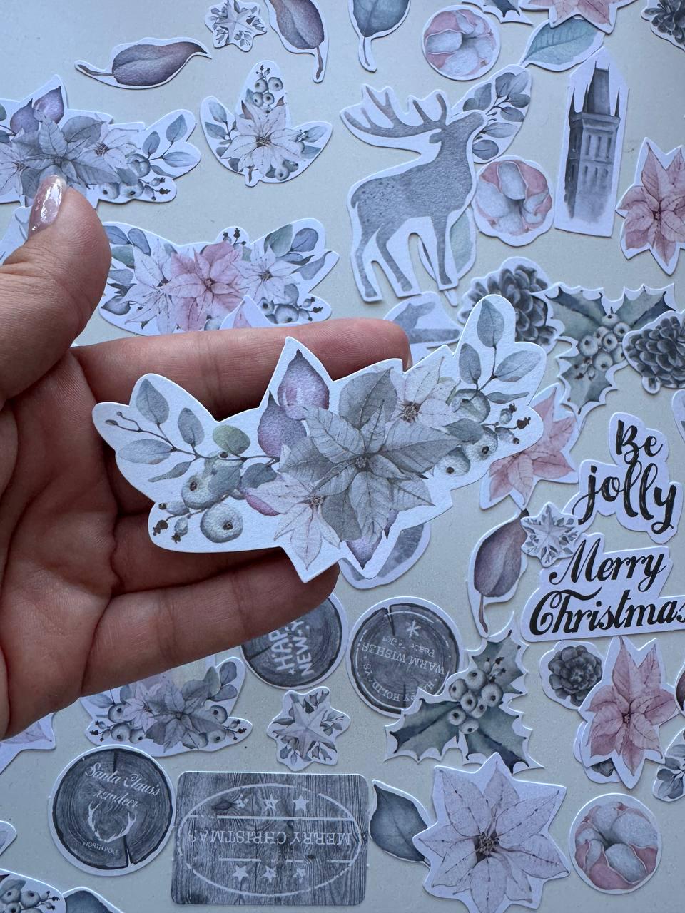 61 Winter Melody Die Cuts, Christmas Floral & Deer Ephemera, Cardstock Pieces, NOT Stickers, No Adhesive, Junk Journal