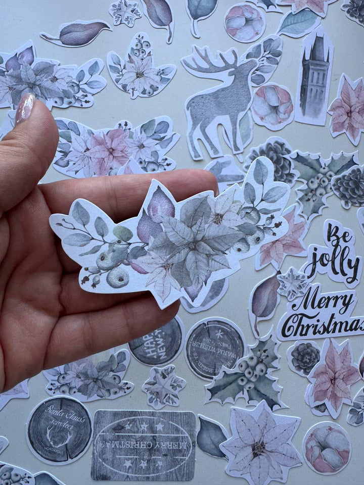 61 Winter Melody Die Cuts, Christmas Floral & Deer Ephemera, Cardstock Pieces, NOT Stickers, No Adhesive, Junk Journal