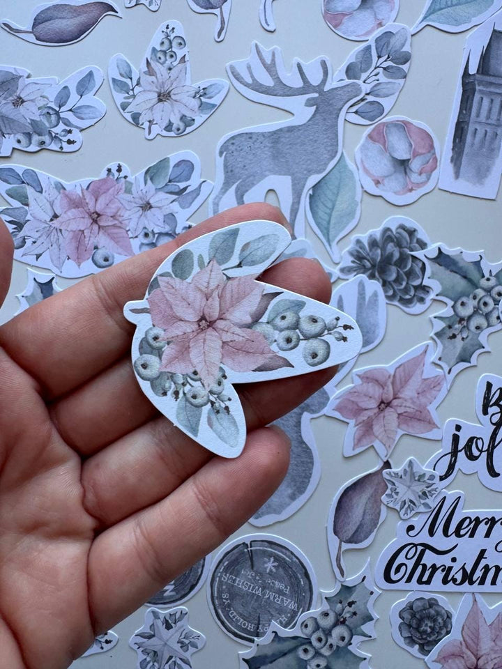 61 Winter Melody Die Cuts, Christmas Floral & Deer Ephemera, Cardstock Pieces, NOT Stickers, No Adhesive, Junk Journal
