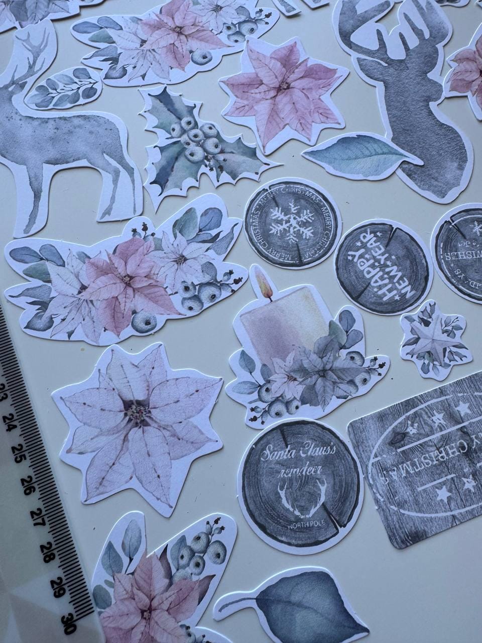 61 Winter Melody Die Cuts, Christmas Floral & Deer Ephemera, Cardstock Pieces, NOT Stickers, No Adhesive, Junk Journal