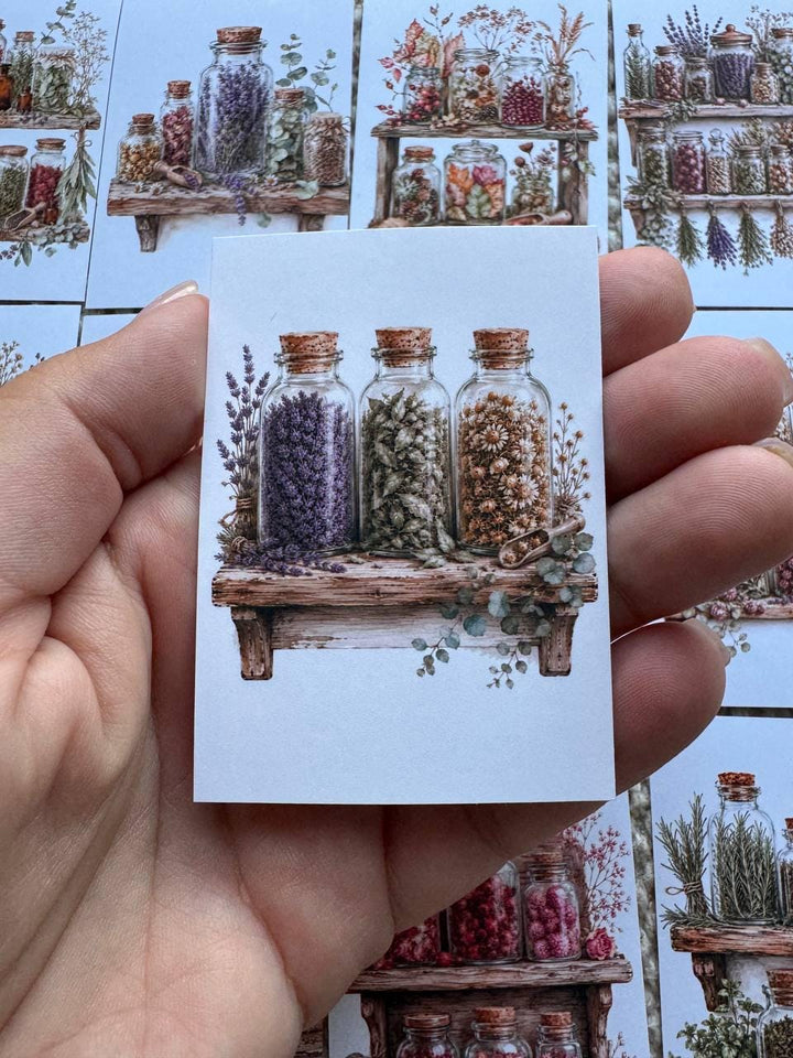 16 Botanical Apothecary Stickers, Vintage Herb Jar Stickers, Watercolor Herbal Bottles, Junk Journal Scrapbook Cottagecore Decor