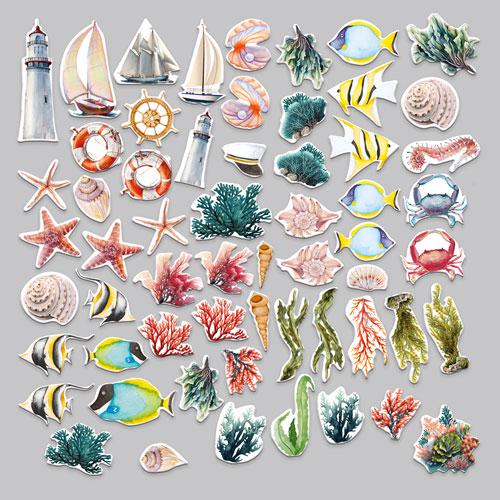 59 Sea of Dreams Die Cuts, Nautical Ocean & Seaside Ephemera, Cardstock Pieces, NOT Stickers, No Adhesive, Scrapbook Supplies