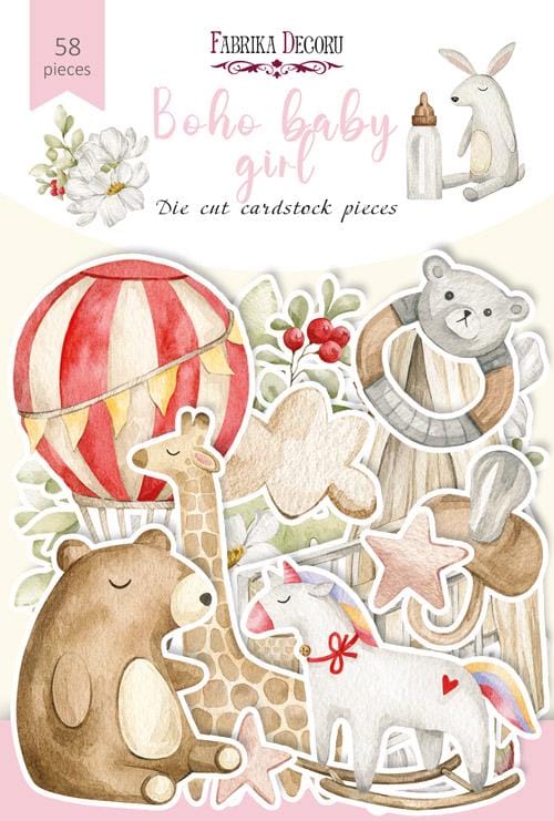 58 Boho Baby Girl Die Cuts, Baby Animals & Floral Cardstock Ephemera, NOT Stickers, No Adhesive, Scrapbook Junk Journal Supplies