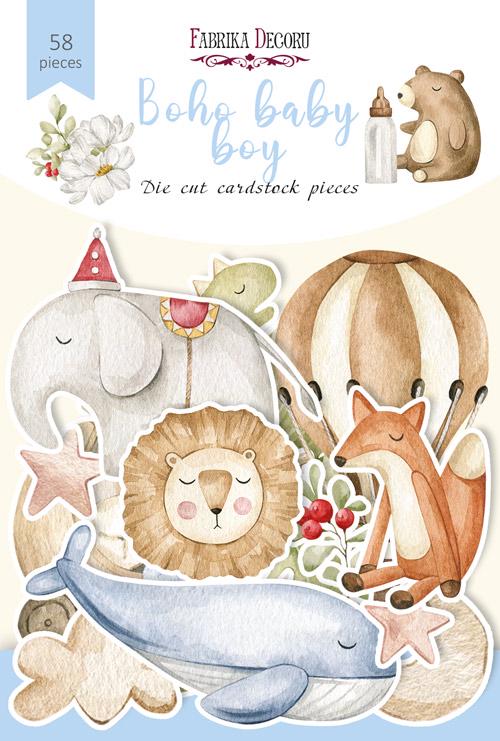 58 Boho Baby Boy Die Cuts, Baby Animals & Nursery Cardstock Ephemera, NOT Stickers, No Adhesive, Scrapbook Journal Supplies