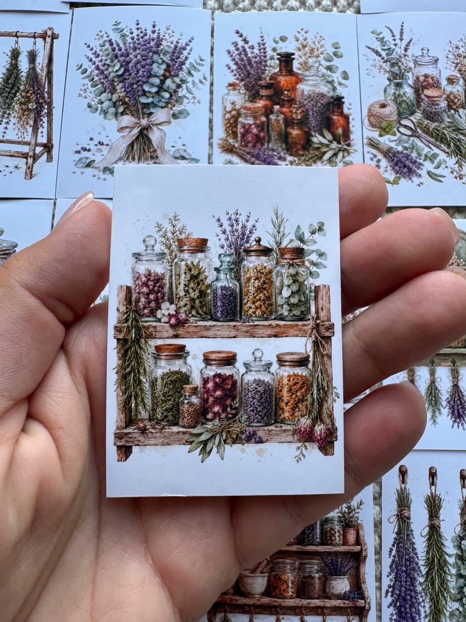 16 Botanical Herb Stickers, Lavender Apothecary Watercolor Stickers, Cottagecore Junk Journal Scrapbook Planner Botanical Decor