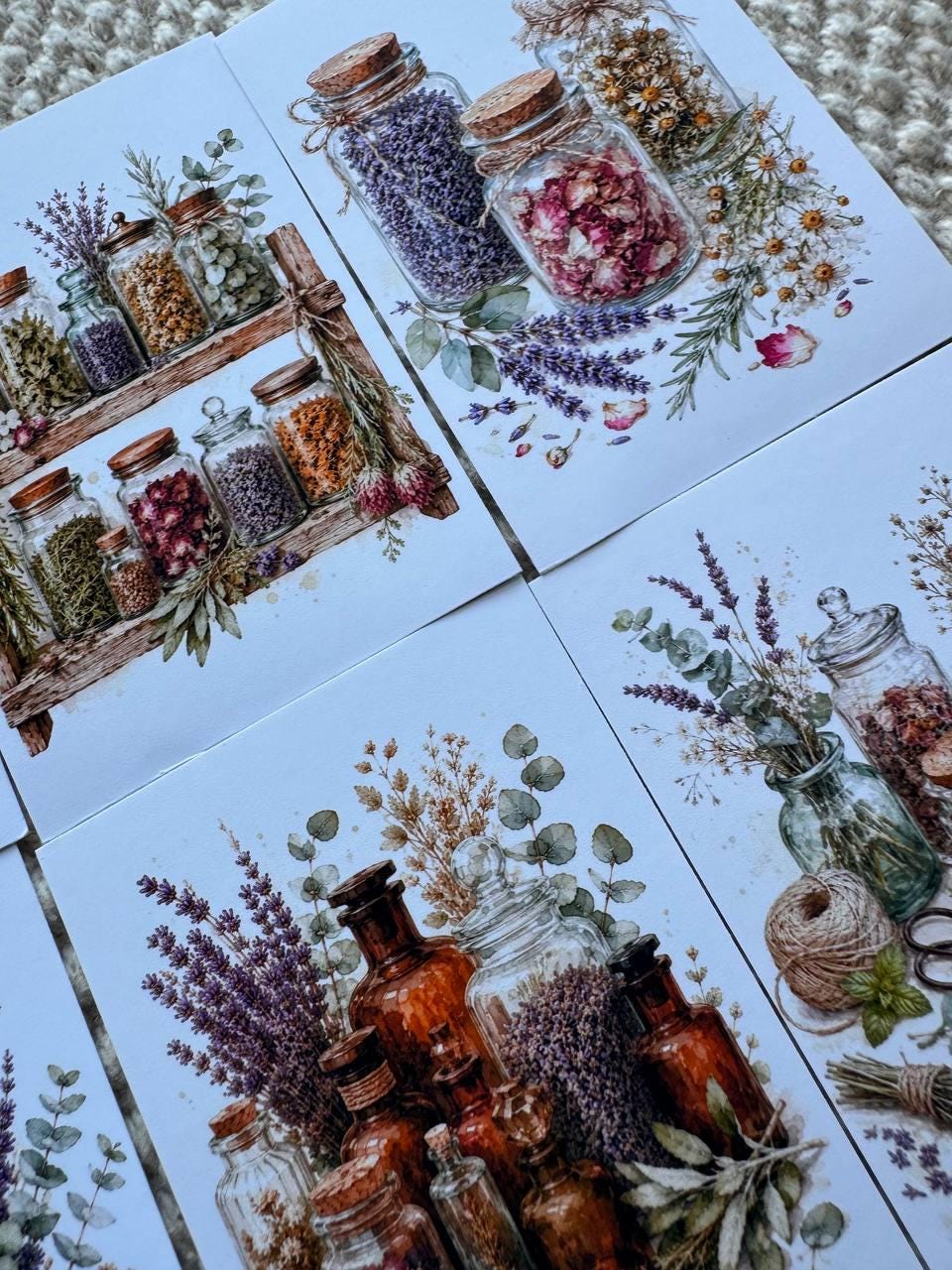16 Botanical Herb Stickers, Lavender Apothecary Watercolor Stickers, Cottagecore Junk Journal Scrapbook Planner Botanical Decor