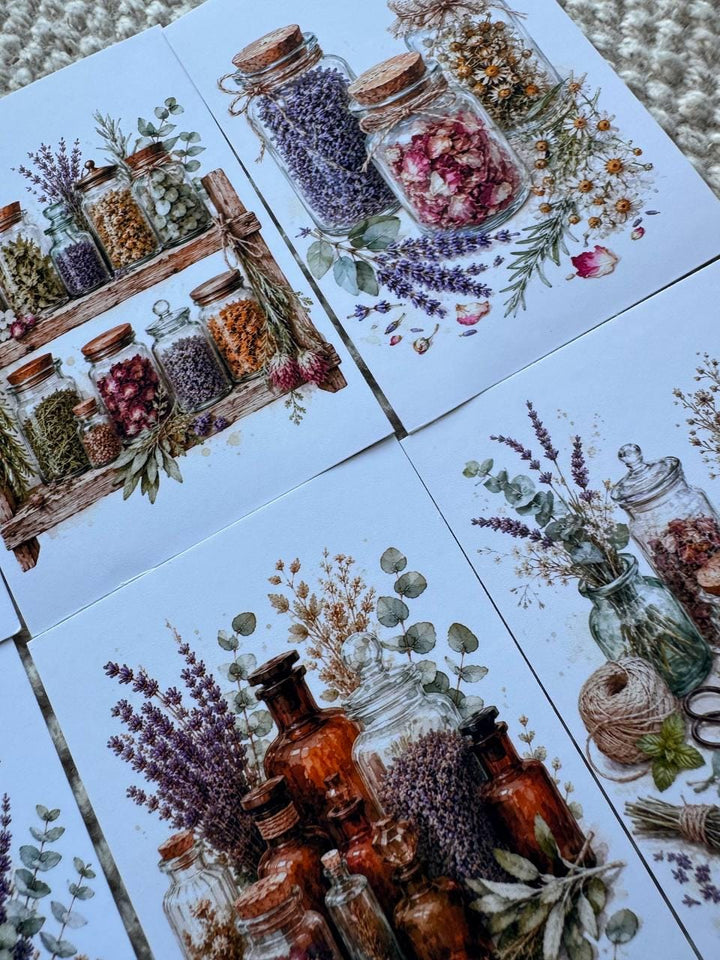 16 Botanical Herb Stickers, Lavender Apothecary Watercolor Stickers, Cottagecore Junk Journal Scrapbook Planner Botanical Decor