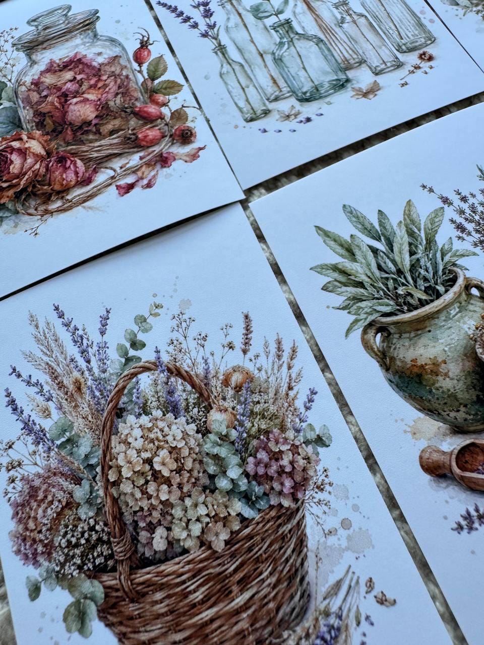 16 Botanical Herb Stickers, Lavender Apothecary Watercolor Stickers, Cottagecore Junk Journal Scrapbook Planner Botanical Decor