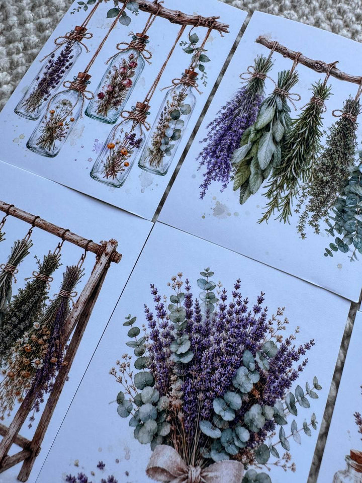 16 Botanical Herb Stickers, Lavender Apothecary Watercolor Stickers, Cottagecore Junk Journal Scrapbook Planner Botanical Decor
